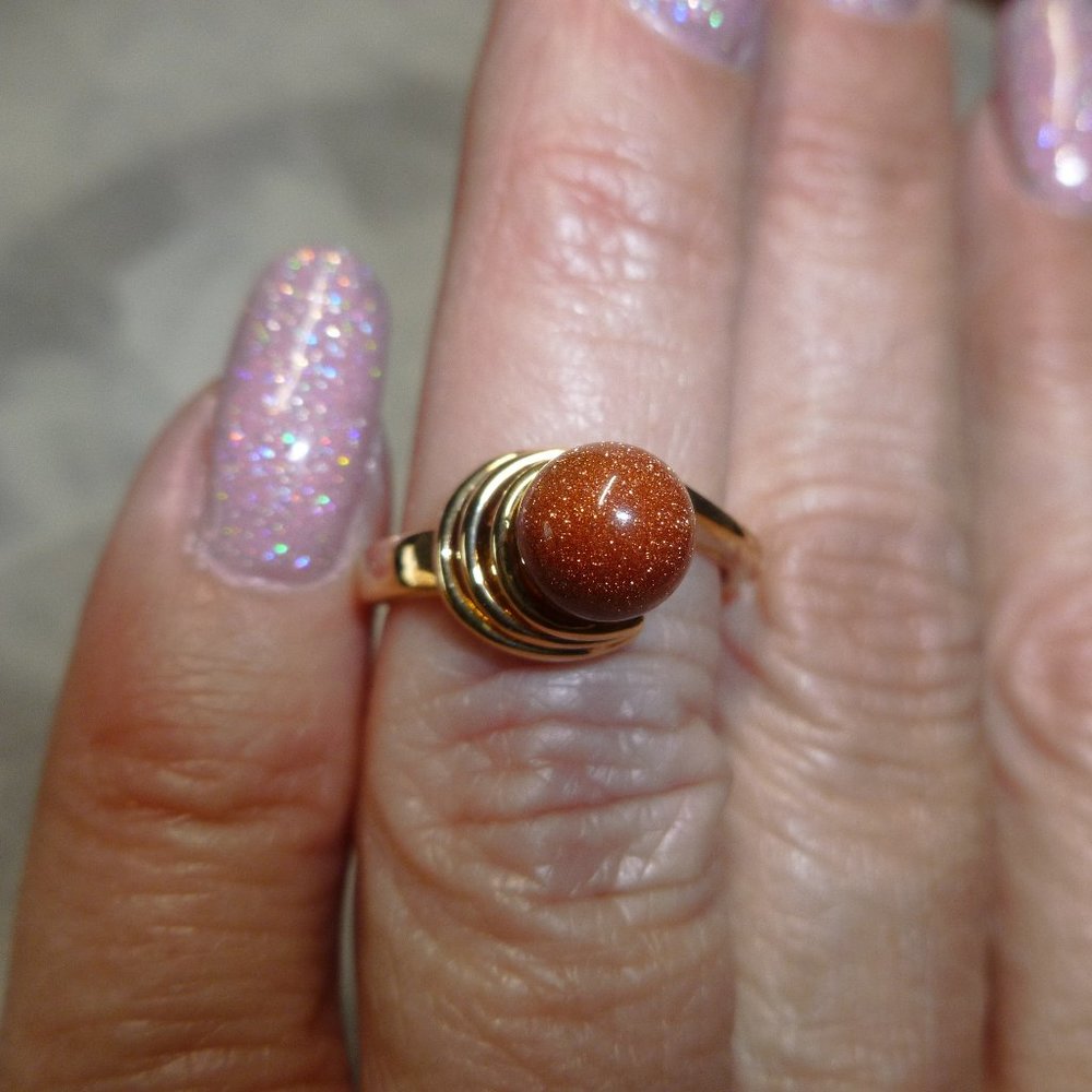 18k Gold Electroplate Goldstone Dolphin Ore Ring